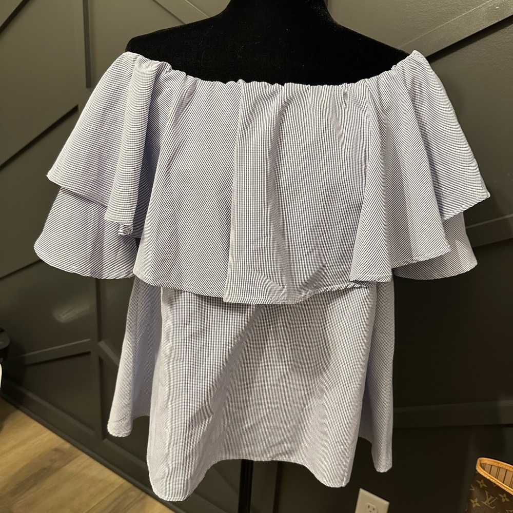 Blue and white off the shoulder top XL